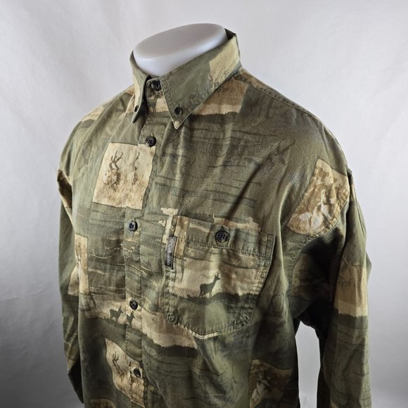 Columbia Shirt Mens Large Green Button Down River Lodge Deer Outdoors Hunting - Picture 5 of 8